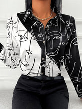 Long Sleeves Loose Buttoned Contrast Color Figure Lapel Blouses&Shirts Tops